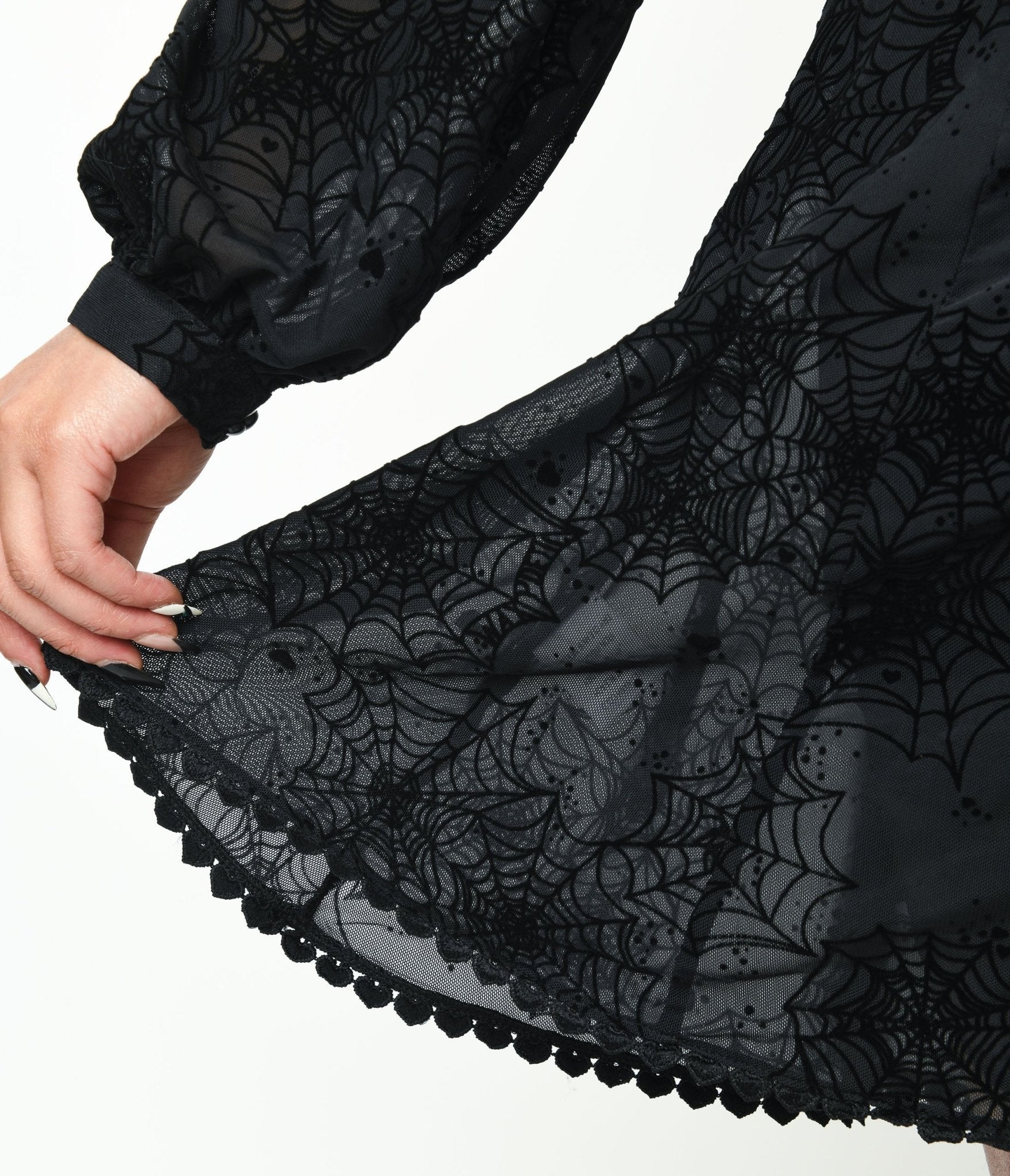 Black Flocked Spiderweb Penny Mini Dress - Unique Vintage - Womens, HALLOWEEN, DRESSES