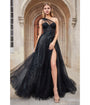 Cinderella Divine  Black Floral Applique One Shoulder Leila Evening Gown