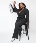 Black Fringe Belted Jumpsuit - Unique Vintage - Womens, BOTTOMS, ROMPERS AND JUMPSUITS