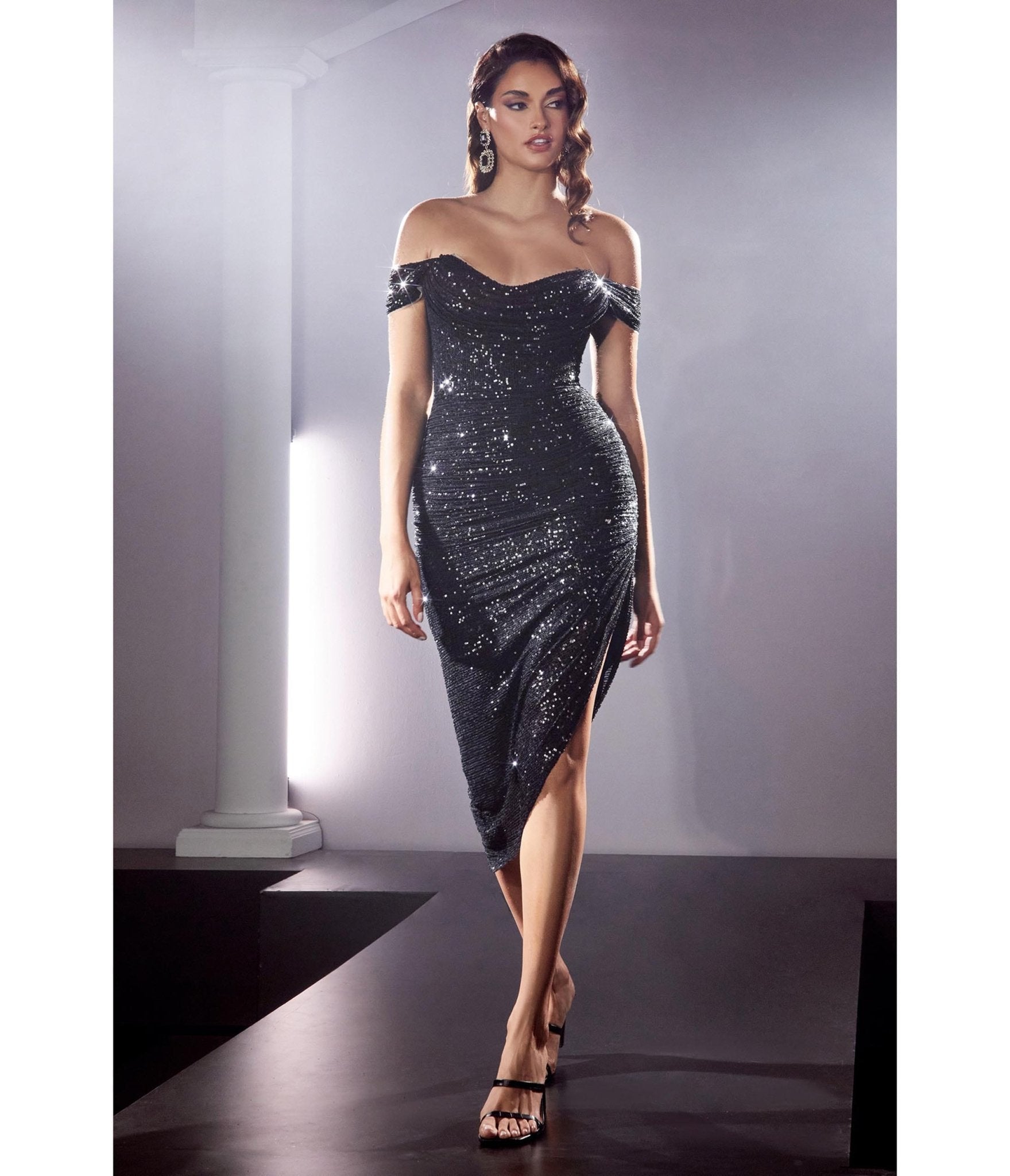 Black Gathered Sequin Homecoming Dress - Unique Vintage - Womens, DRESSES, PROM AND SPECIAL OCCASION