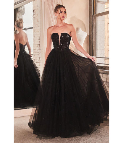 Black Glitter Bodice & Tulle Prom Ball Gown - Unique Vintage - Womens, DRESSES, PROM AND SPECIAL OCCASION