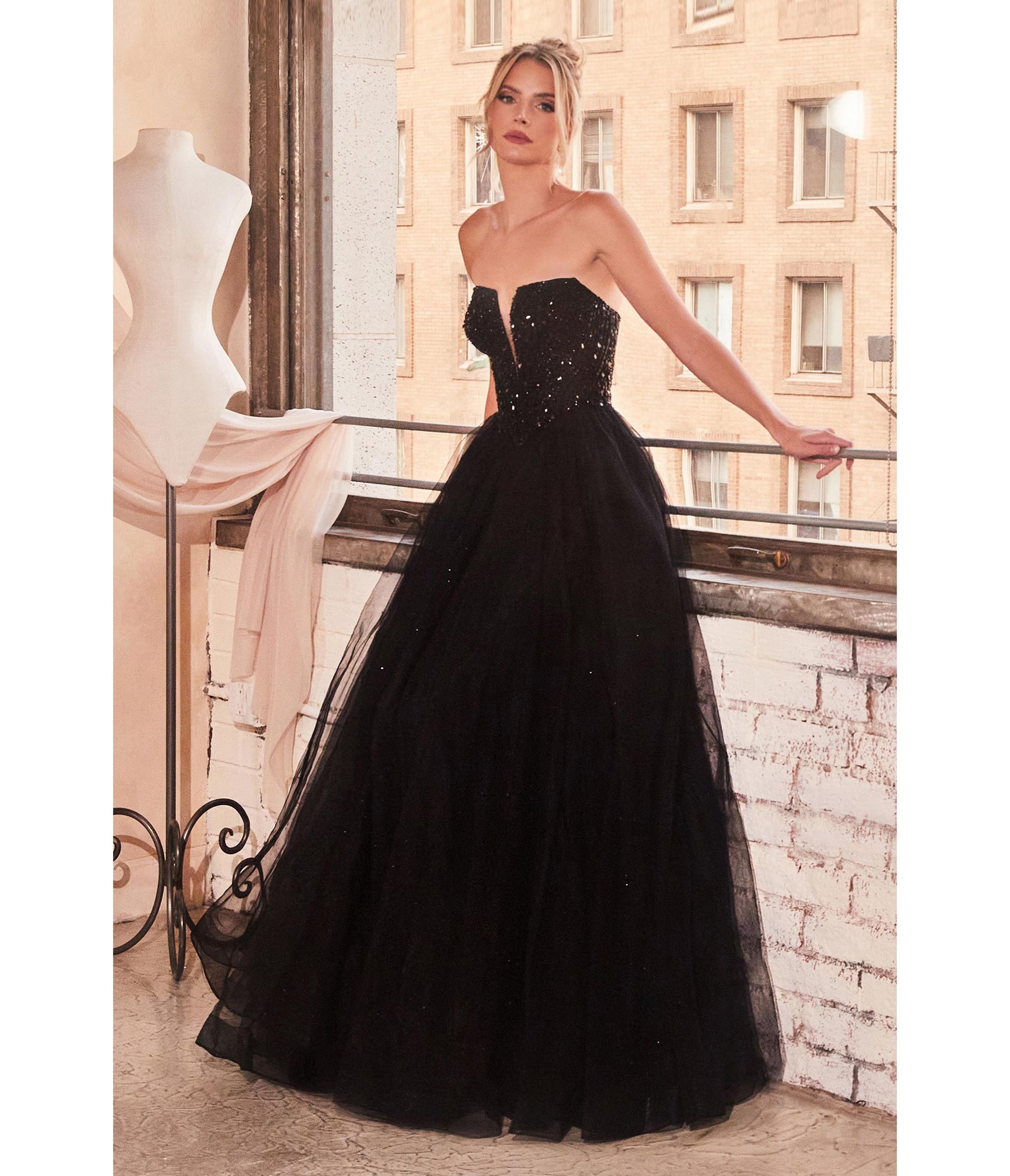 Black Glitter Bodice & Tulle Prom Ball Gown - Unique Vintage - Womens, DRESSES, PROM AND SPECIAL OCCASION