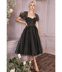 Cinderella Divine  Black Glitter Floral Swing Prom Dress