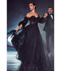 Cinderella Divine  Black Glitter Off The Shoulder Corset Prom Gown