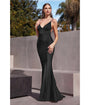 Cinderella Divine  Black Glitter Satin Sultry Fitted Evening Dress