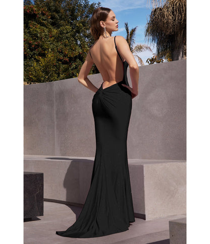 Black Glitter Satin Sultry Fitted Evening Dress - Unique Vintage - Womens, DRESSES, PROM AND SPECIAL OCCASION