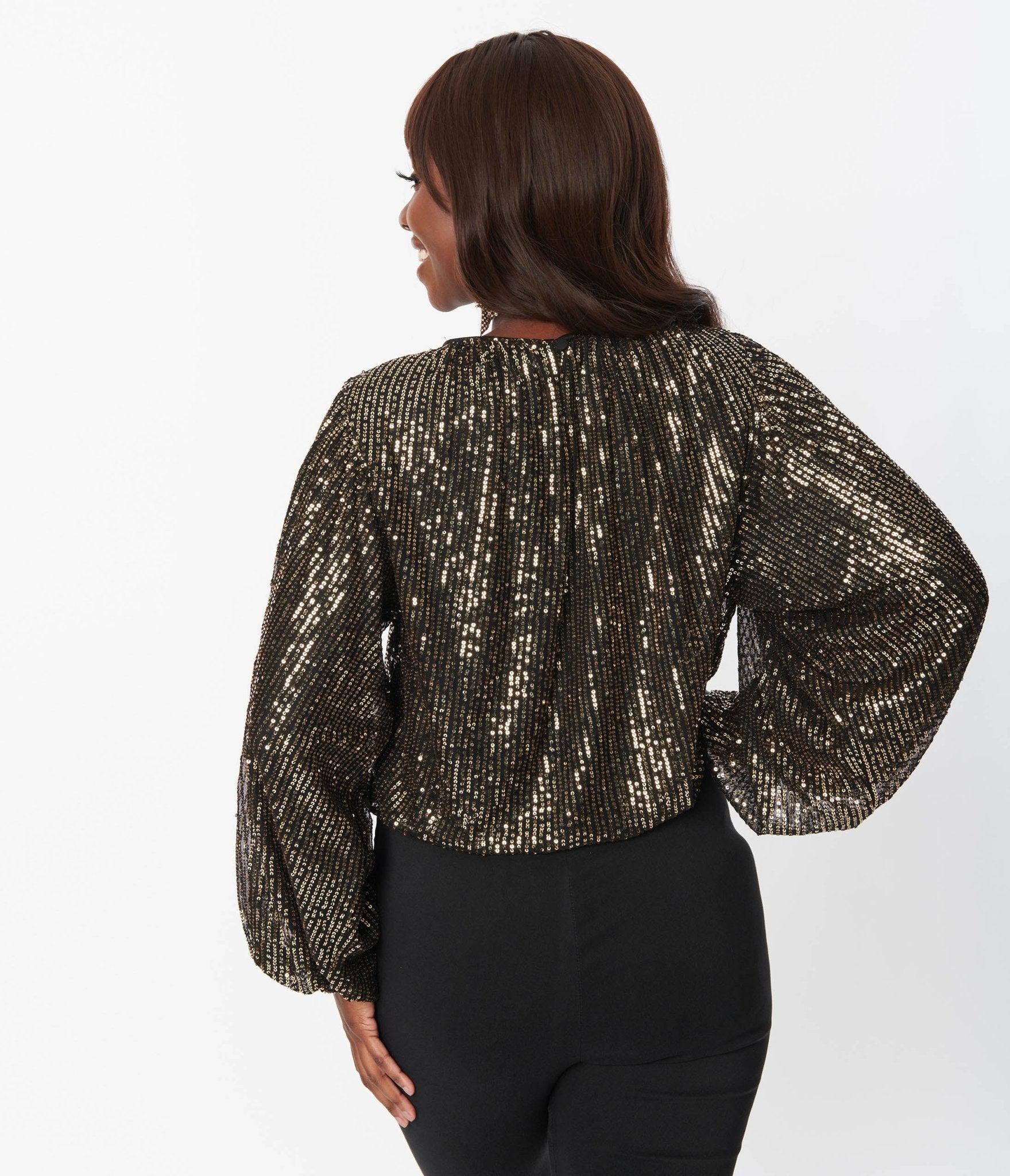 Black & Gold Sequin Shimmer Blouse - Unique Vintage - Womens, TOPS, WOVEN TOPS
