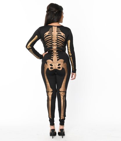 Black & Gold Skeleton Bodysuit - Unique Vintage - Womens, HALLOWEEN, BOTTOMS