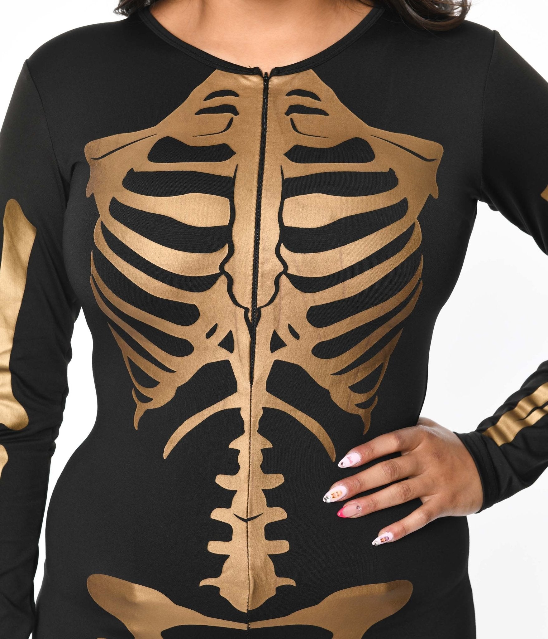 Black & Gold Skeleton Bodysuit - Unique Vintage - Womens, HALLOWEEN, BOTTOMS
