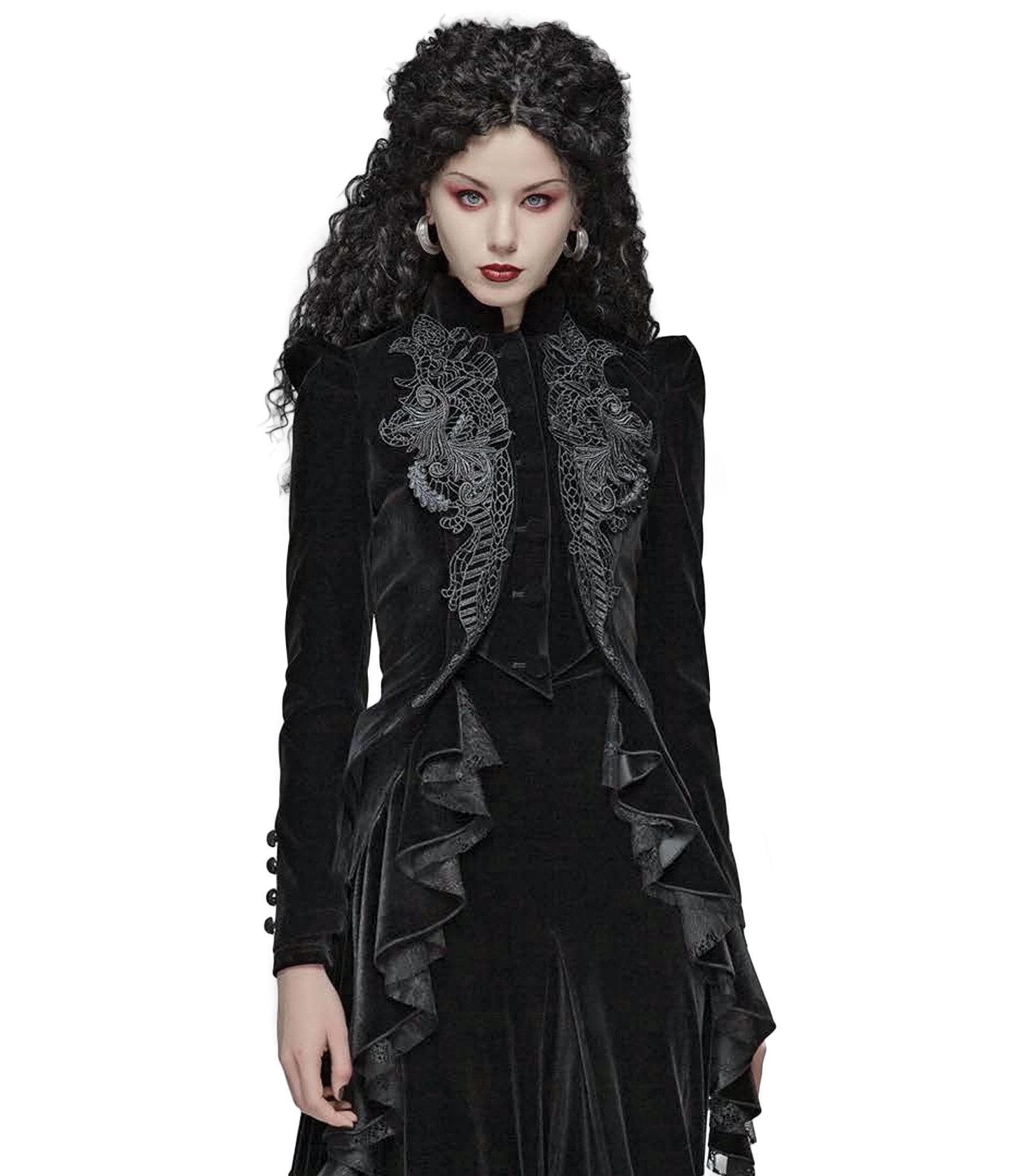 Black Gothic Weft Velvet Short Coat - Unique Vintage - Womens, TOPS, OUTERWEAR