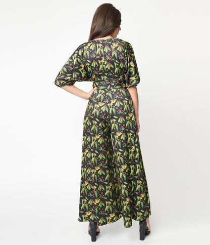 Black & Green Herbs Sojourn Jumpsuit - Unique Vintage - Womens, BOTTOMS, ROMPERS AND JUMPSUITS