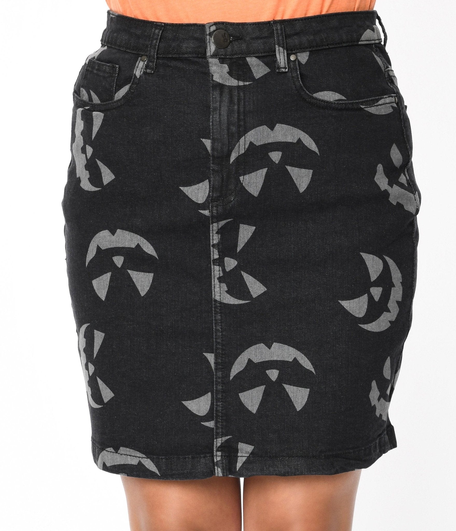 Black & Grey Jack O Lantern Skirt - Unique Vintage - Womens, HALLOWEEN, BOTTOMS