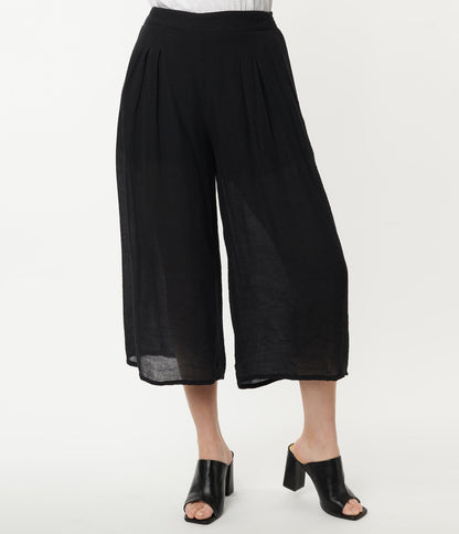 Black High Waist Culottes - Unique Vintage - Womens, BOTTOMS, PANTS