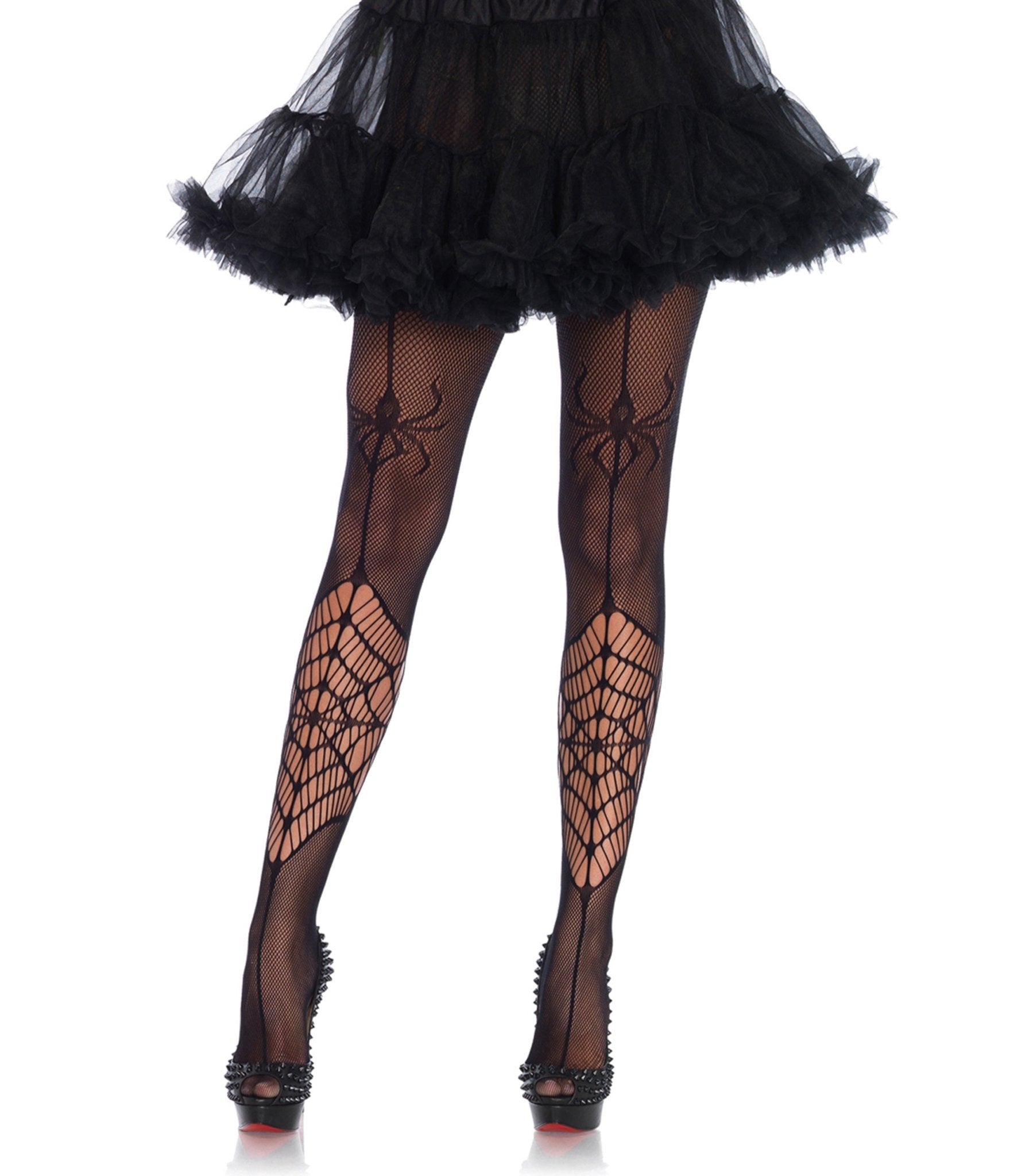 Black Itsy Bitsy Spider Fishnets - Unique Vintage - Womens, HALLOWEEN, ACCESSORIES