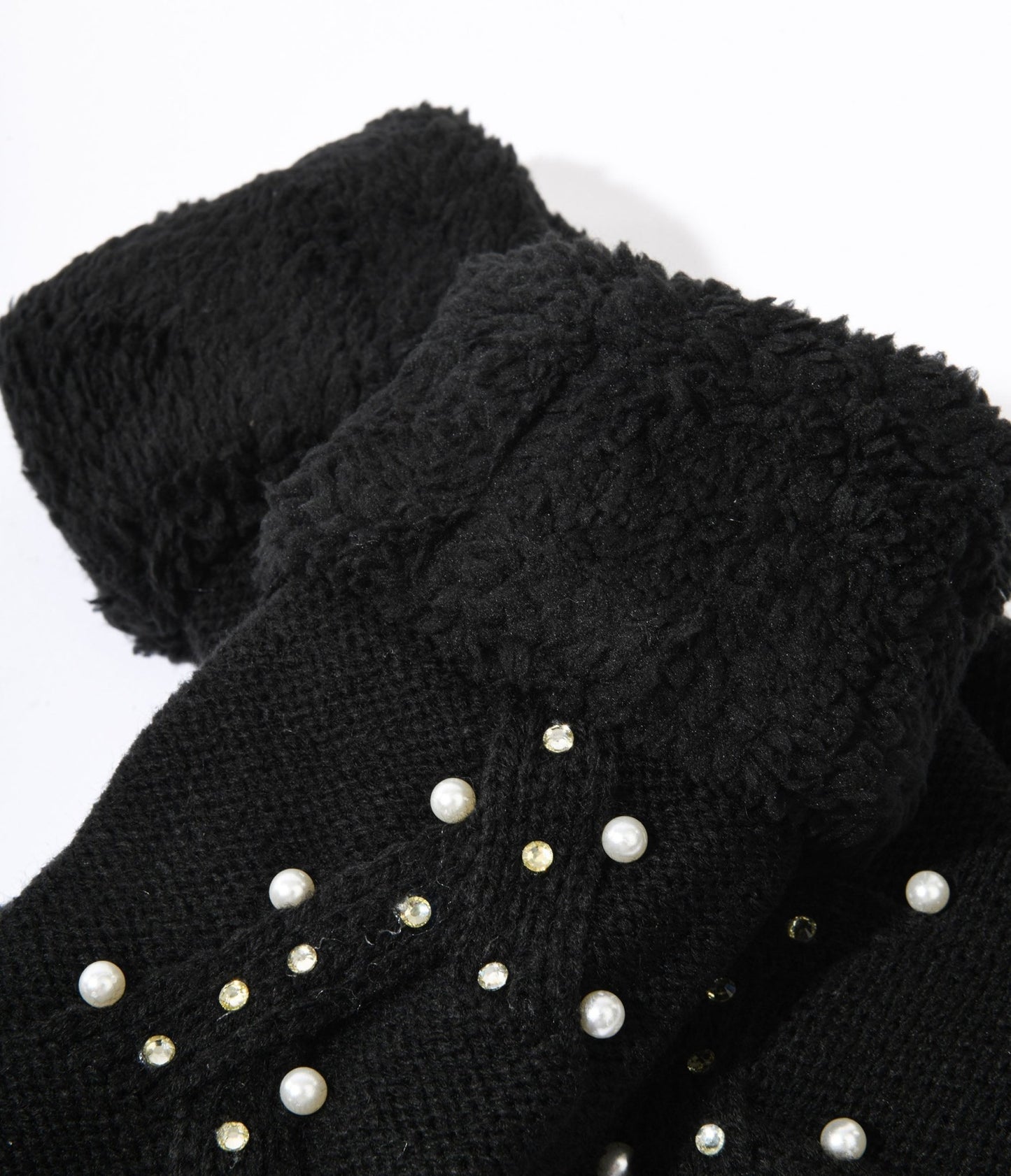 Black Knit Pearl & Rhinestone Mittens - Unique Vintage - Womens, ACCESSORIES, GLOVES/SCARVES