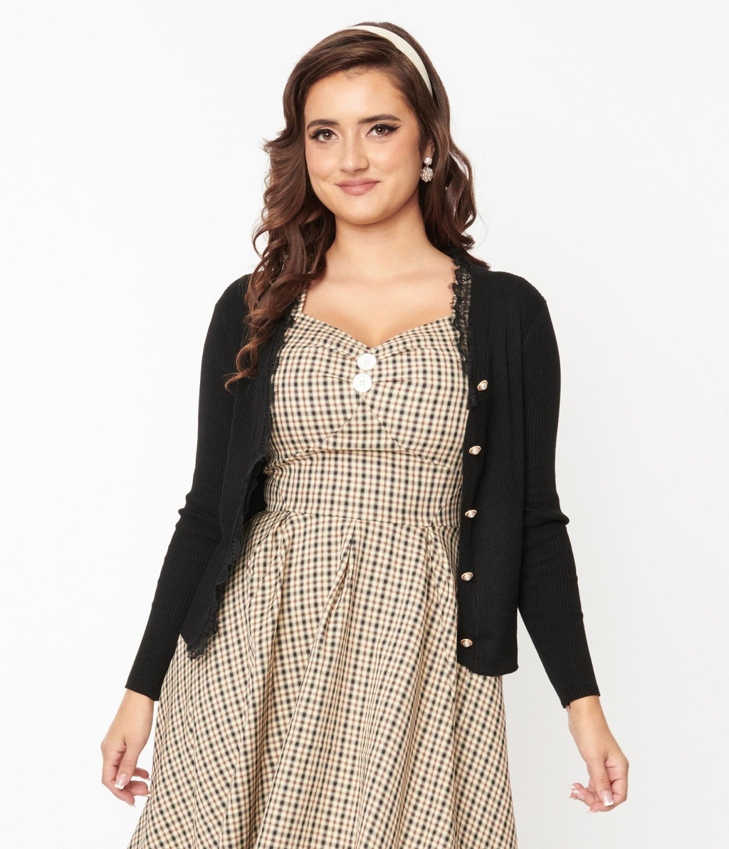 Black Lace Collar Cardigan - Unique Vintage - Womens, TOPS, SWEATERS