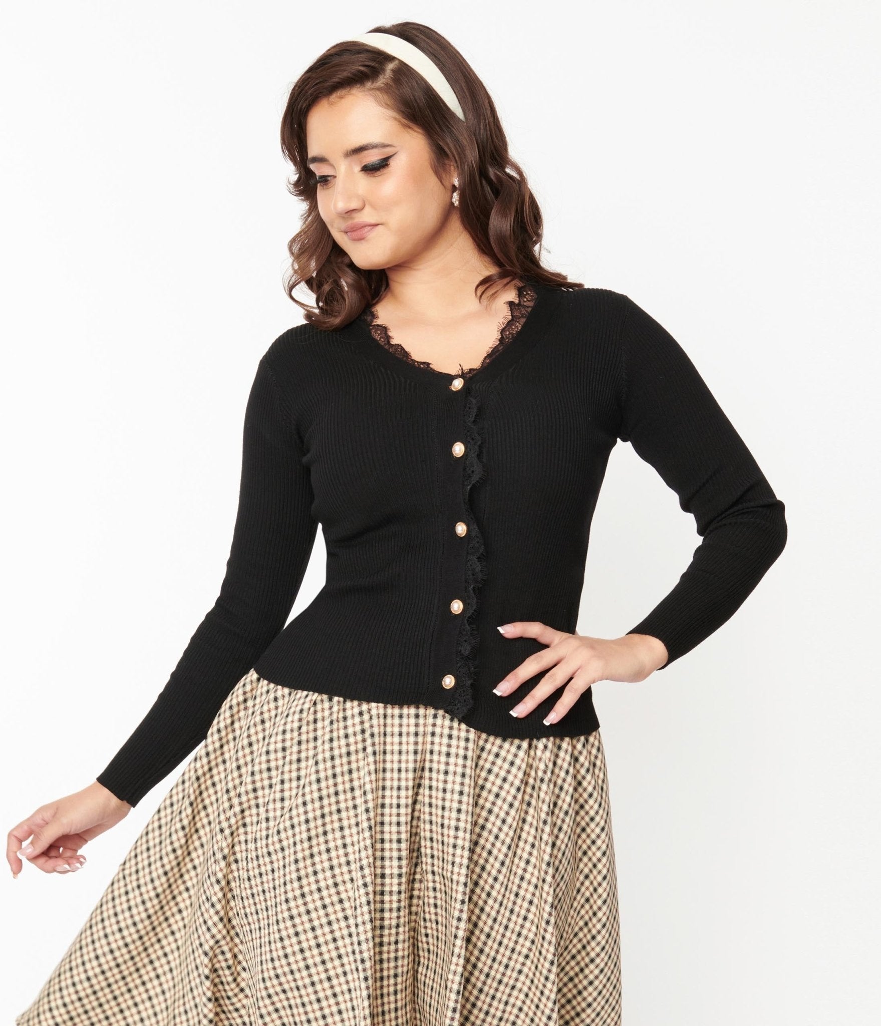 Black Lace Collar Cardigan - Unique Vintage - Womens, TOPS, SWEATERS
