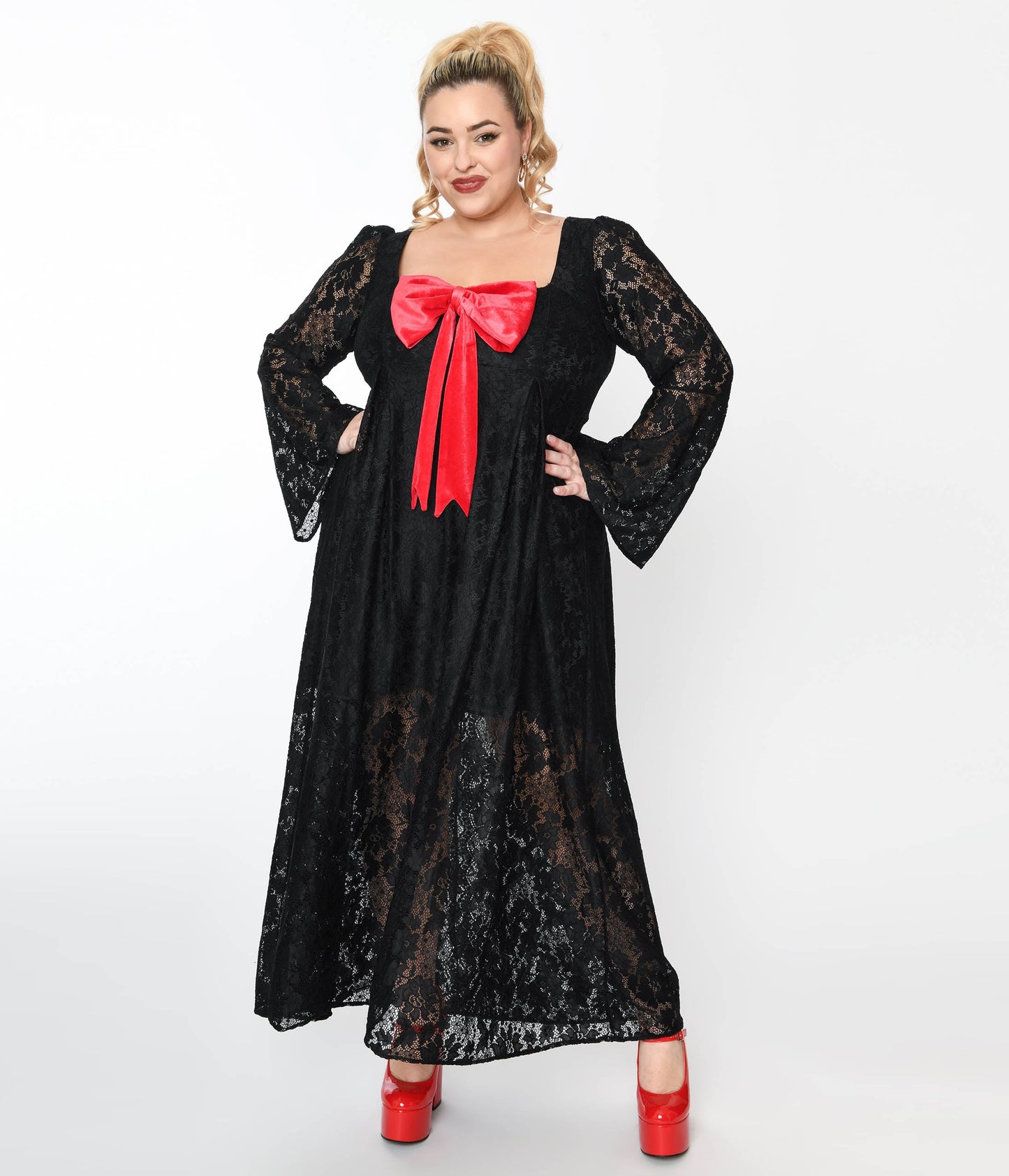 Black Lace & Interchangeable Bow Priscilla Maxi Dress - Unique Vintage - Womens, DRESSES, MAXI
