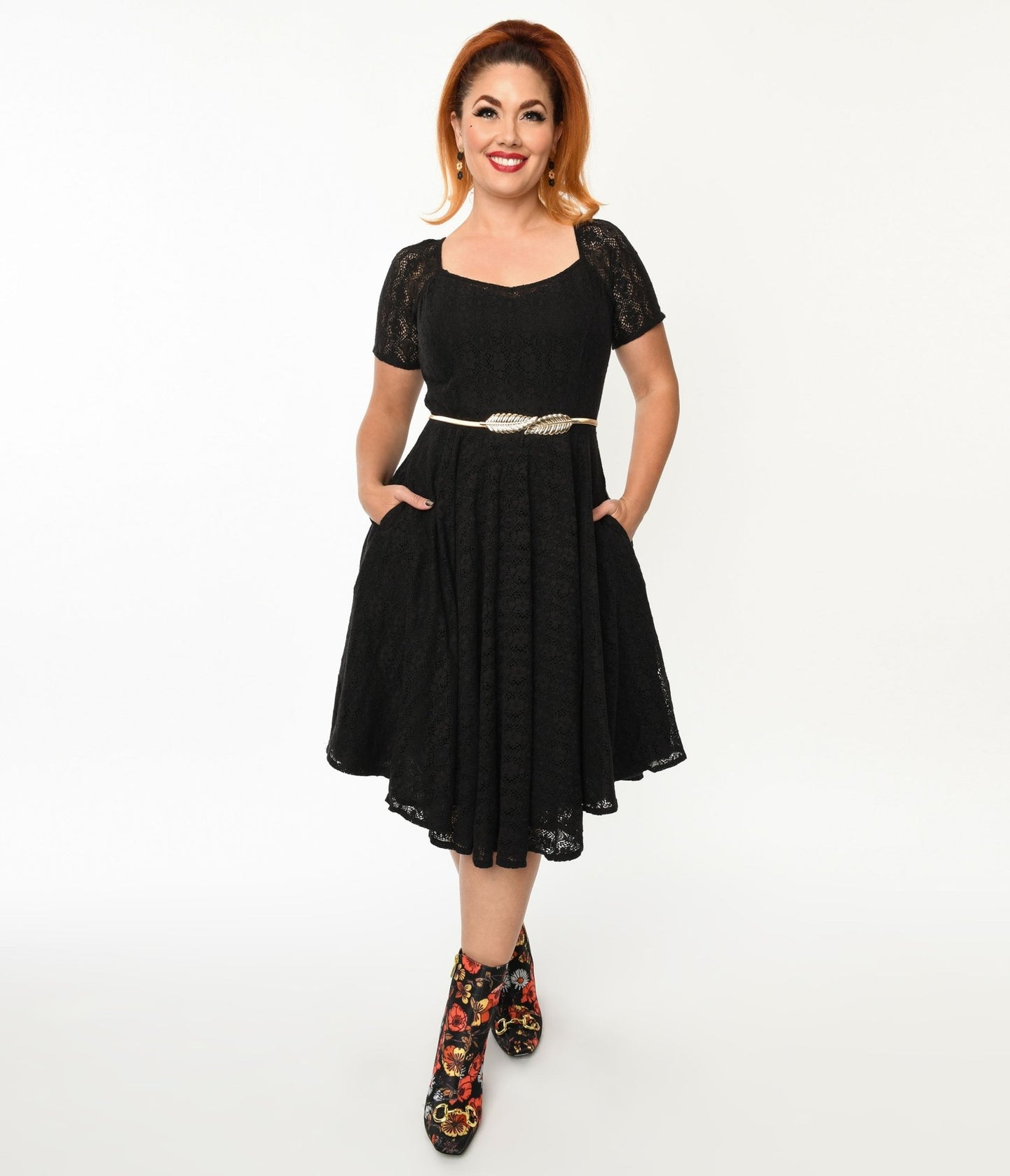 Black Lace Penny Swing Dress - Unique Vintage - Womens, DRESSES, SWING