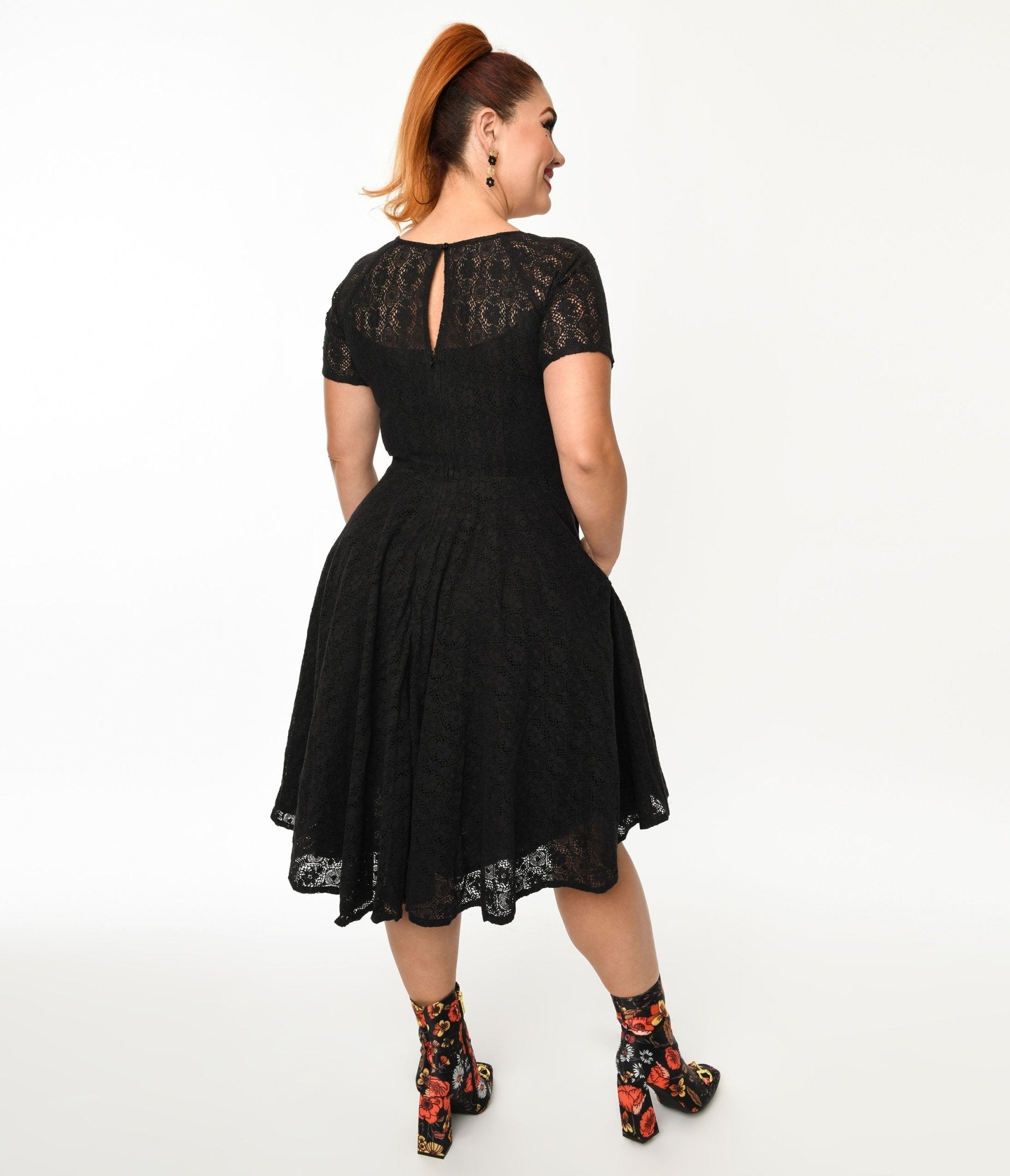 Black Lace Penny Swing Dress - Unique Vintage - Womens, DRESSES, SWING