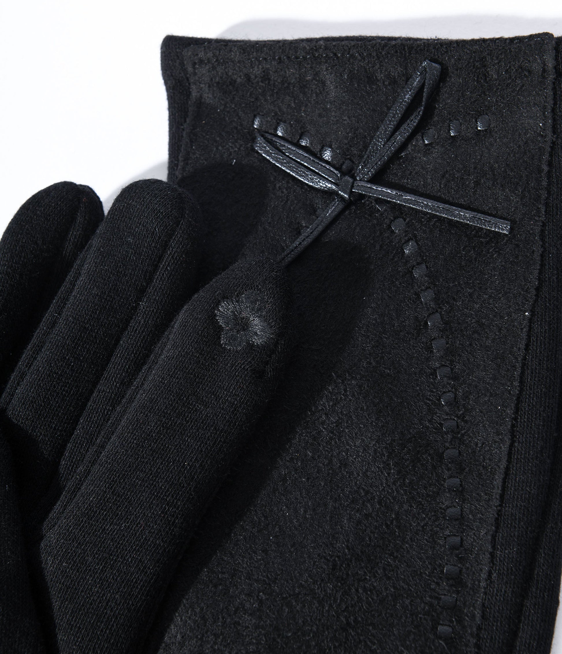 Black Leather Bow Lined Texting Gloves - Unique Vintage - Womens, ACCESSORIES, GLOVES/SCARVES
