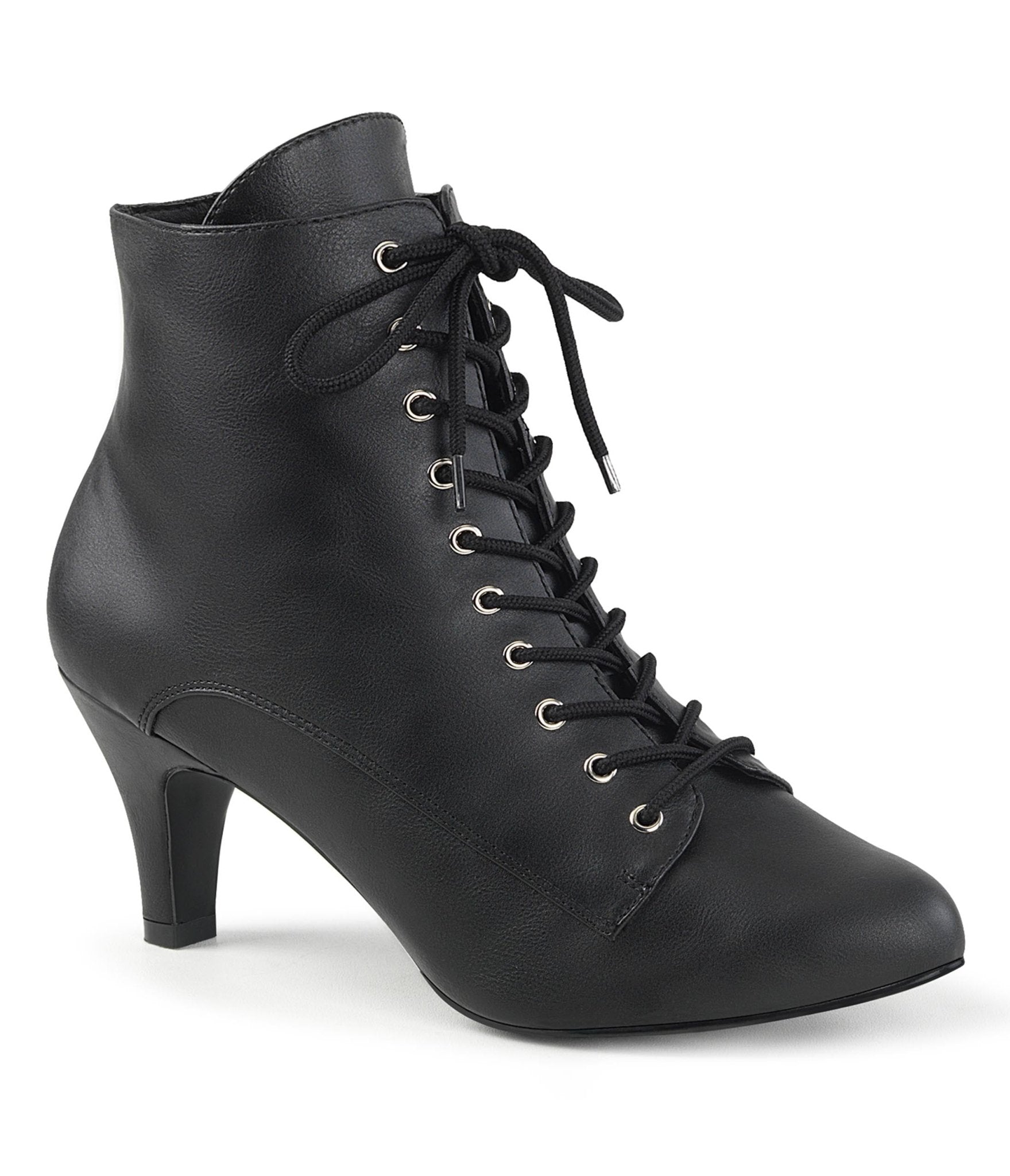 Black Leatherette Heeled Ankle Boots - Unique Vintage - Womens, SHOES, BOOTS