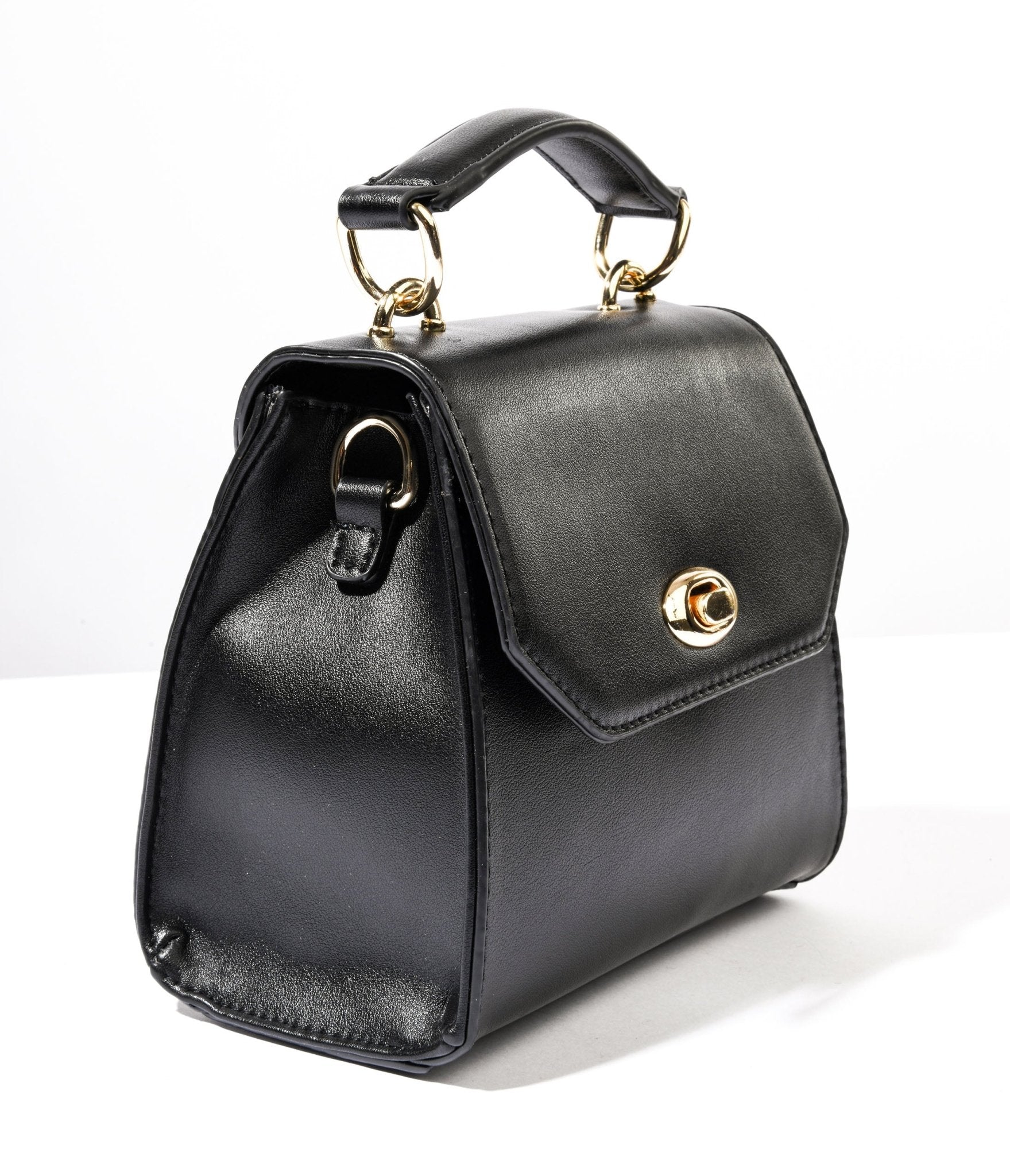 Black Leatherette Mini Handbag - Unique Vintage - Womens, ACCESSORIES, HANDBAGS