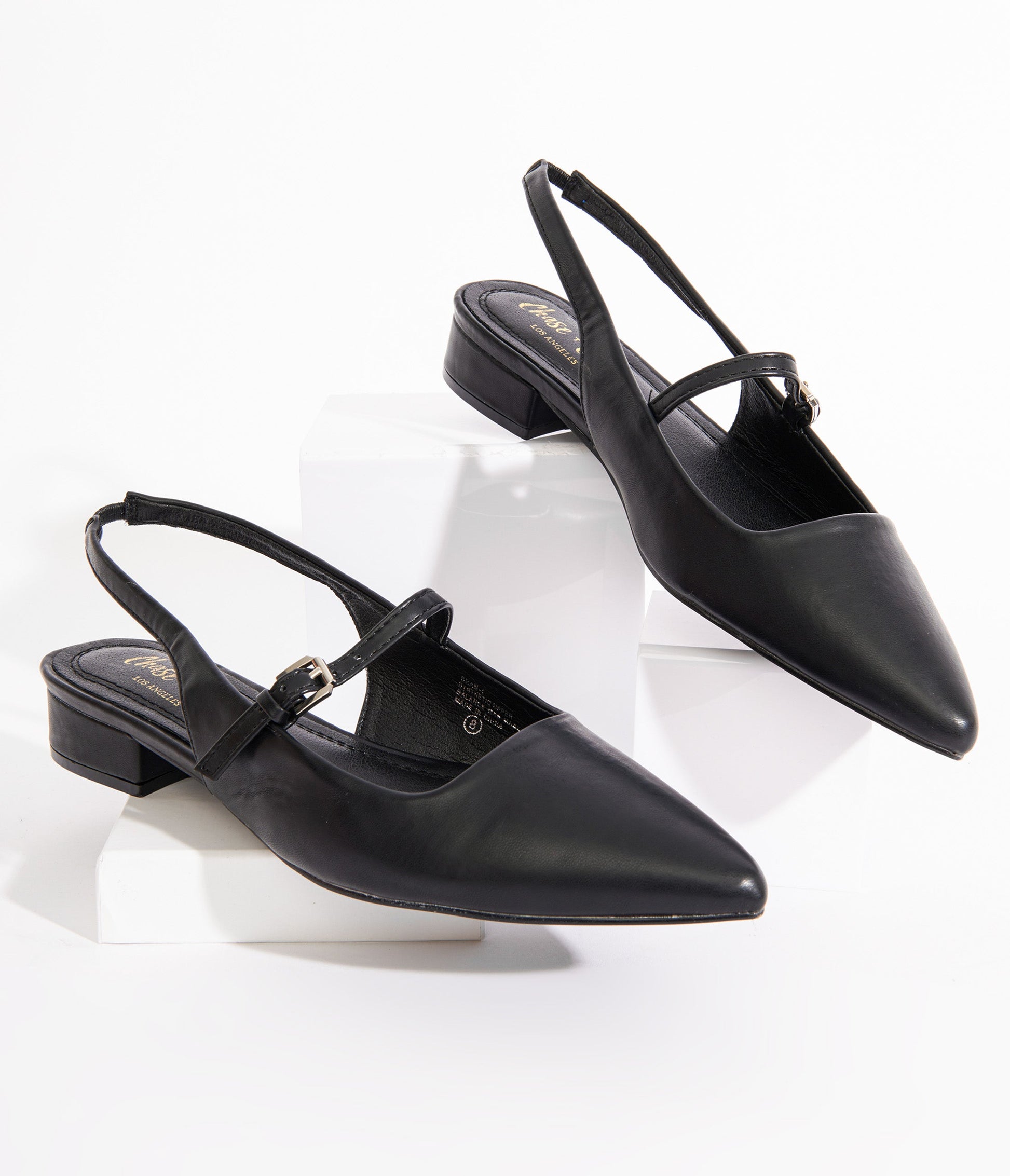 Black Leatherette Slingback Mary Jane Flats - Unique Vintage - Womens, SHOES, FLATS