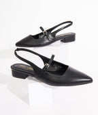 Black Leatherette Slingback Mary Jane Flats - Unique Vintage - Womens, SHOES, FLATS
