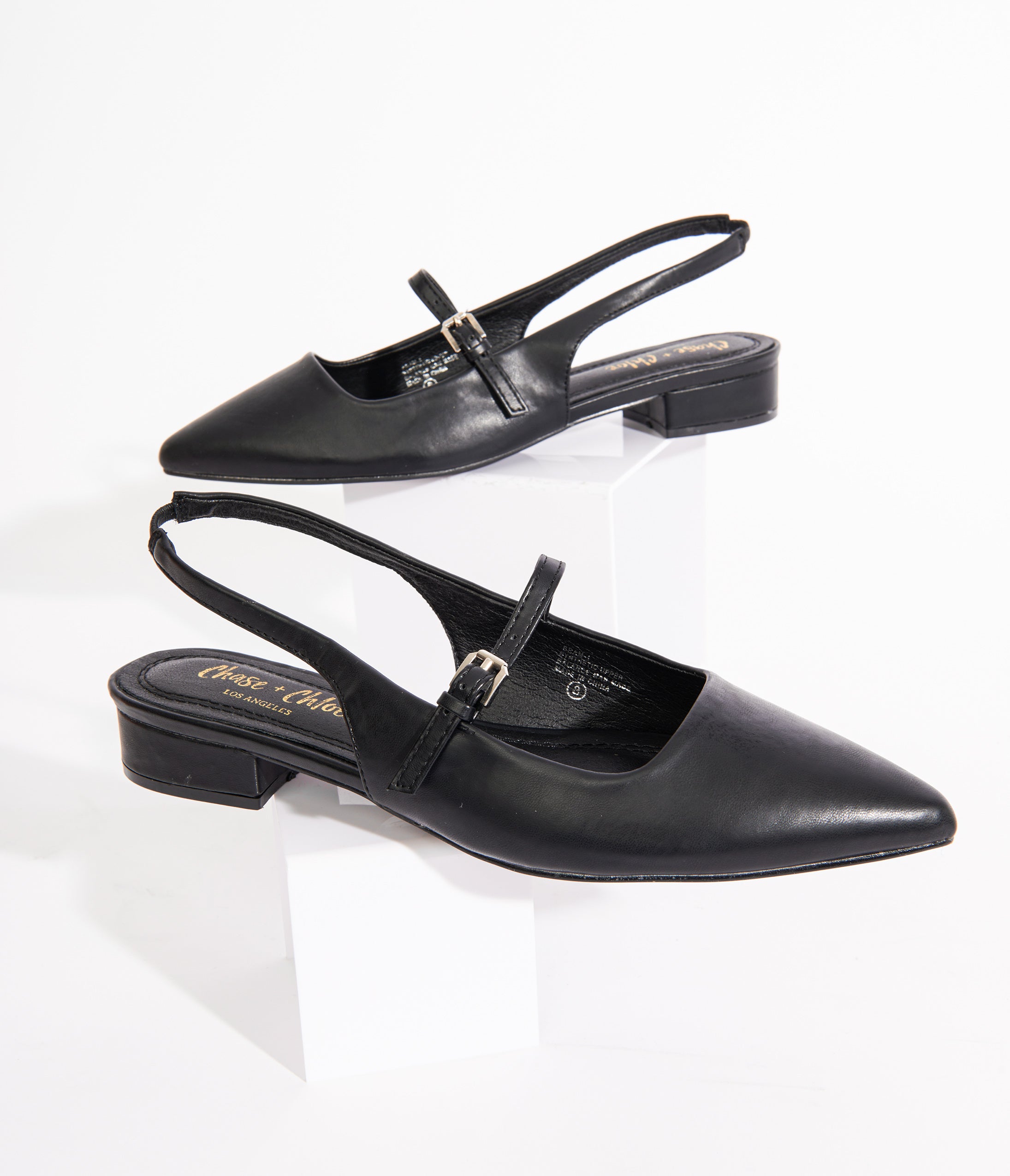 Black Leatherette Slingback Mary Jane Flats - Unique Vintage - Womens, SHOES, FLATS