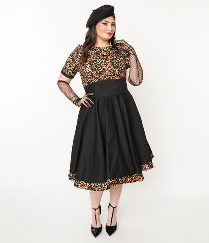 Black & Leopard Print Darlene Swing Dress - Unique Vintage - Womens, DRESSES, SWING