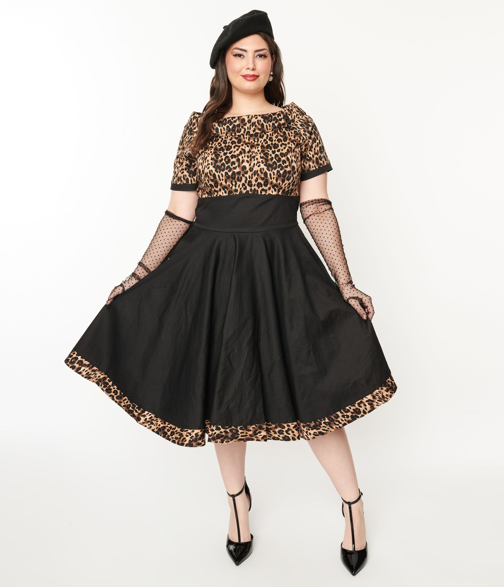 Black & Leopard Print Darlene Swing Dress - Unique Vintage - Womens, DRESSES, SWING