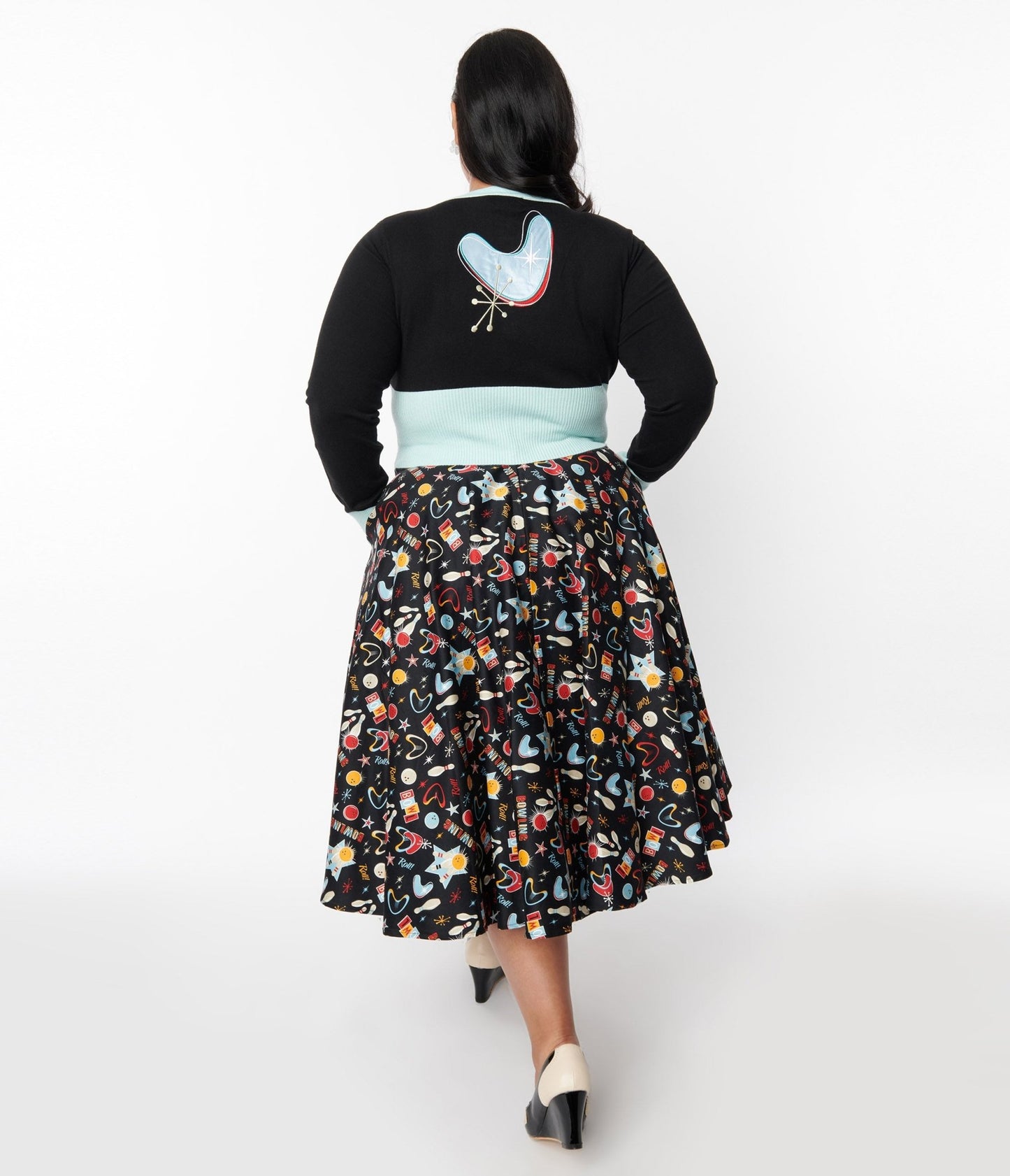 Black Let's Go Bowling Swing Skirt - Unique Vintage - Womens, BOTTOMS, SKIRTS