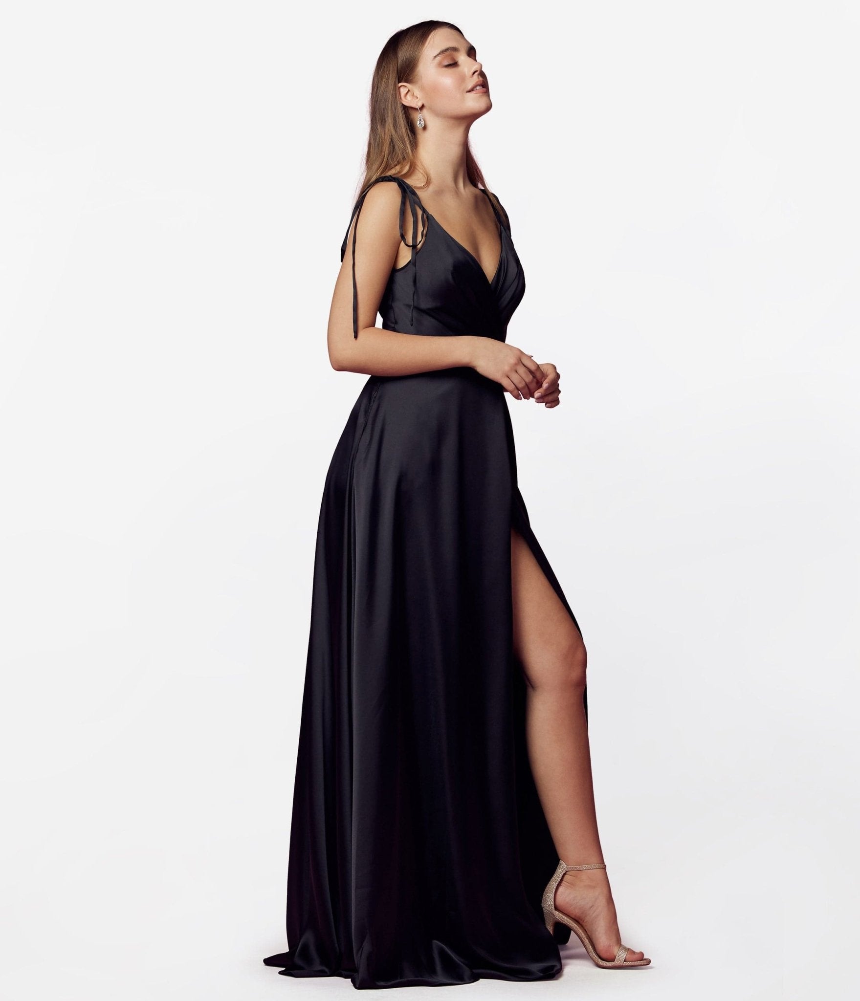 Black Liquid Satin Prom Dress - Unique Vintage - Womens, DRESSES, PROM AND SPECIAL OCCASION