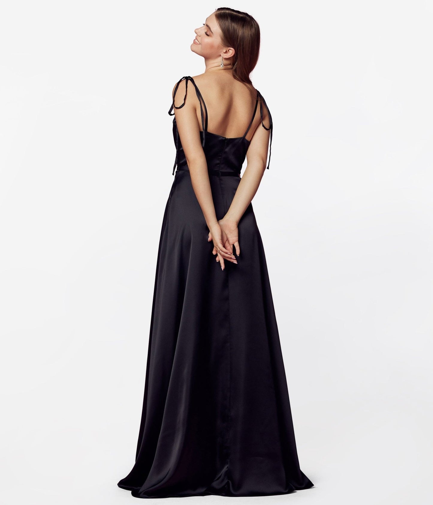 Black Liquid Satin Prom Dress - Unique Vintage - Womens, DRESSES, PROM AND SPECIAL OCCASION