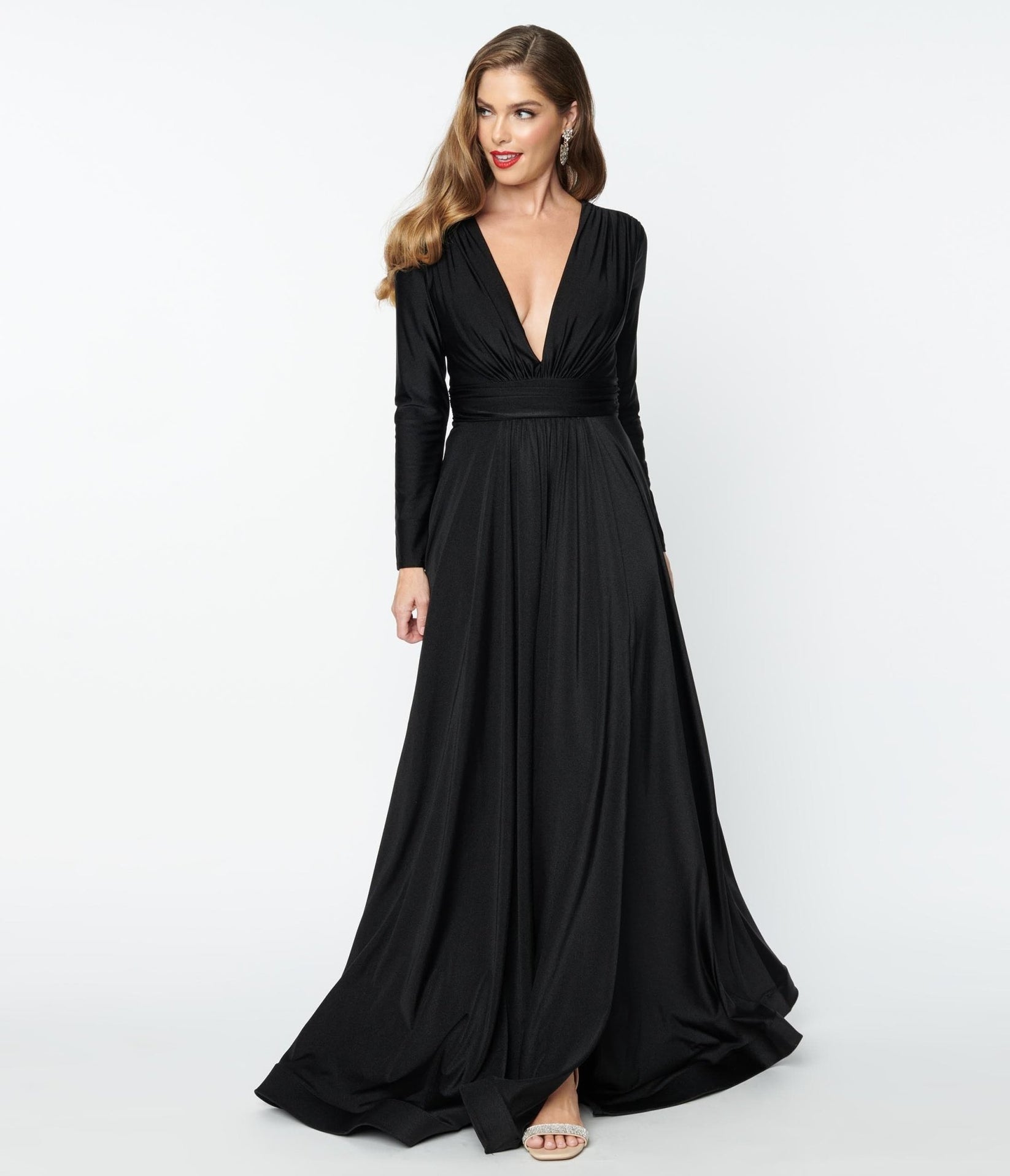 Black Long Sleeve Sophisticated Goddess Gown Unique Vintage