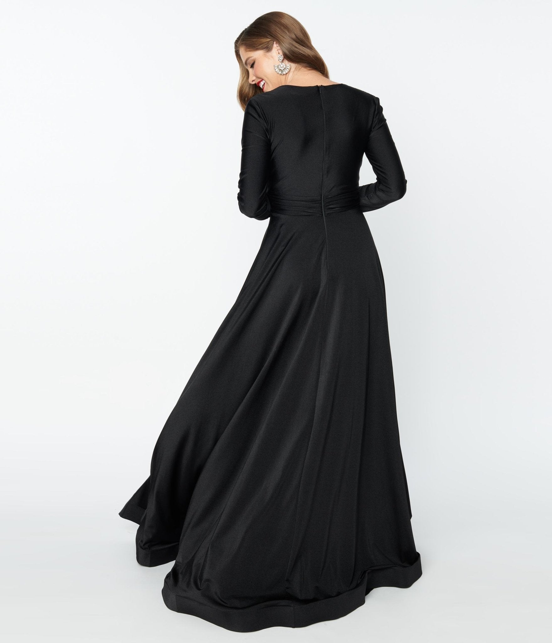 Black Long Sleeve Sophisticated Goddess Gown - Unique Vintage - Womens, DRESSES, PROM AND SPECIAL OCCASION