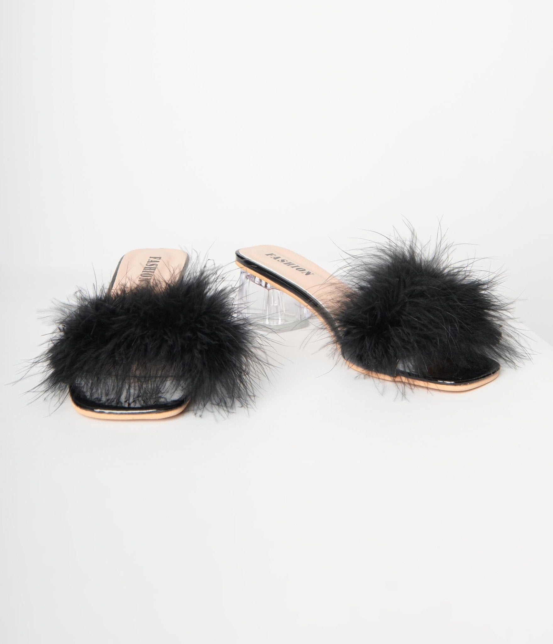 Black Marabou Feather Slipper Heels - Unique Vintage - Womens, SHOES, HEELS