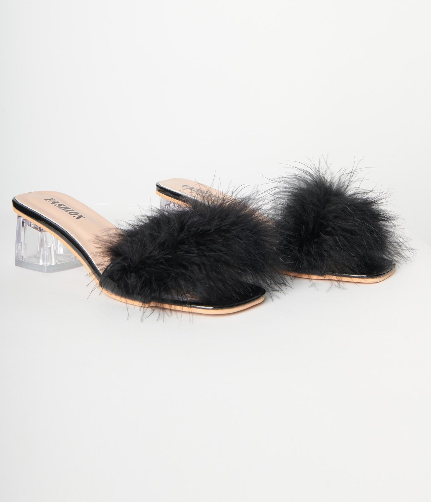 Black Marabou Feather Slipper Heels - Unique Vintage - Womens, SHOES, HEELS