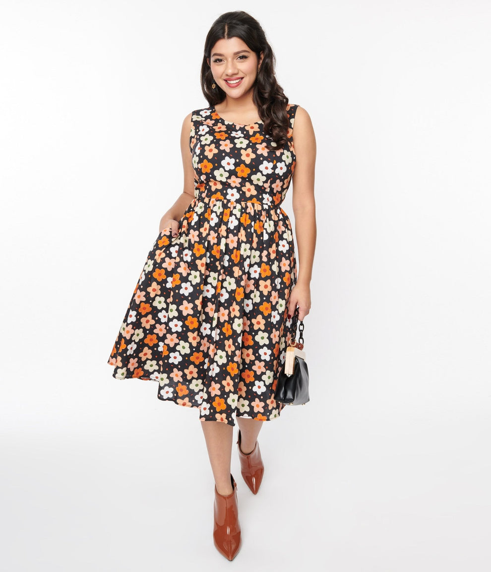 Deliya Black Floral Printed Floaty Swing Dress