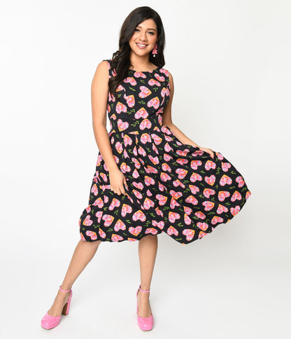 Black & Multicolor Floral Hearts Swing Dress - Unique Vintage - Womens, DRESSES, SWING