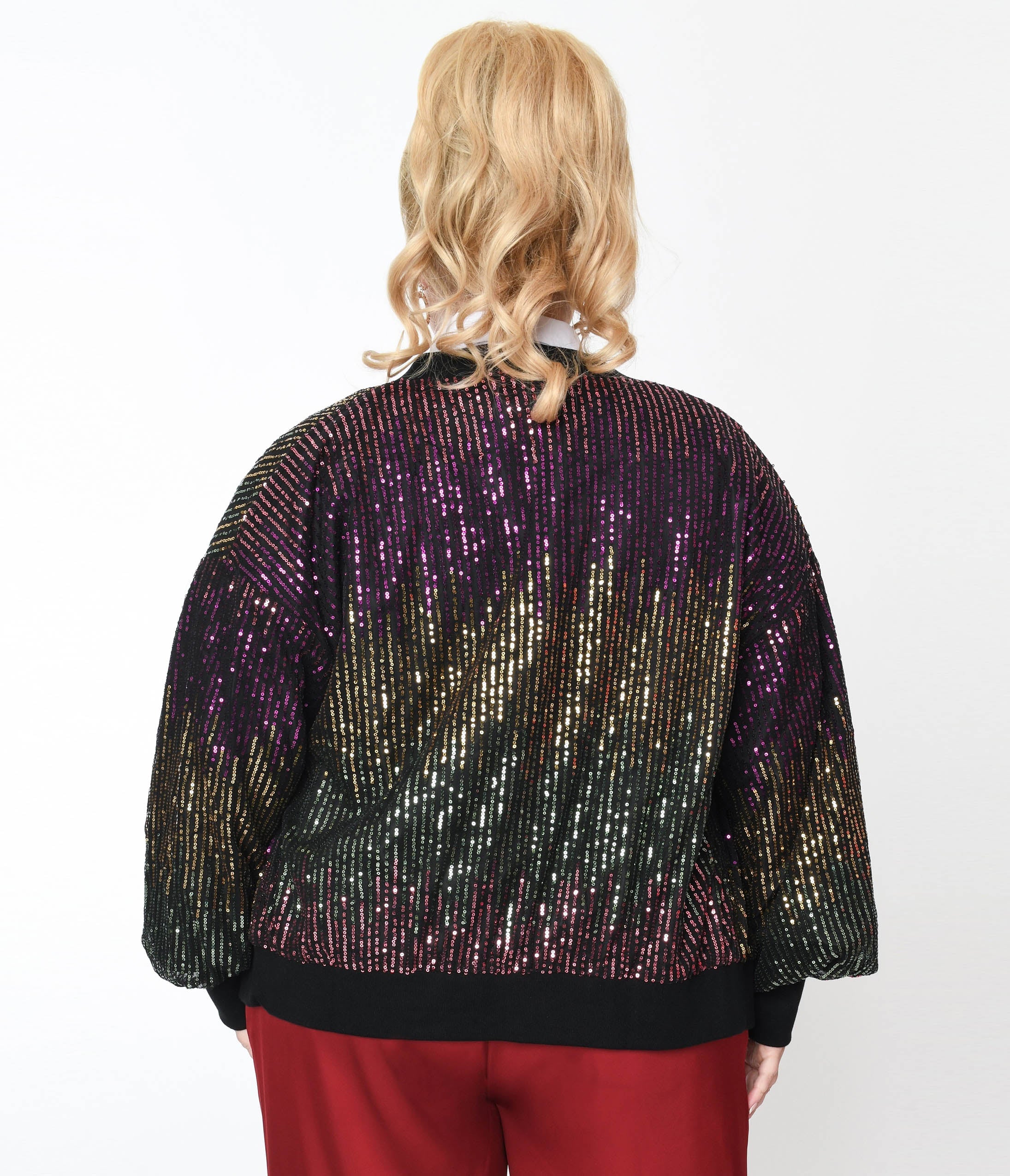 Black Multicolor Sequin Bomber Jacket Unique Vintage