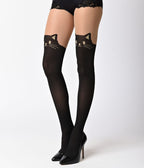 Black & Nude Cat Opaque Pantyhose with Sheer Thigh Accent - Unique Vintage - Womens, ACCESSORIES, HOSIERY