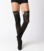 Black & Nude Cat Opaque Pantyhose with Sheer Thigh Accent - Unique Vintage - Womens, ACCESSORIES, HOSIERY