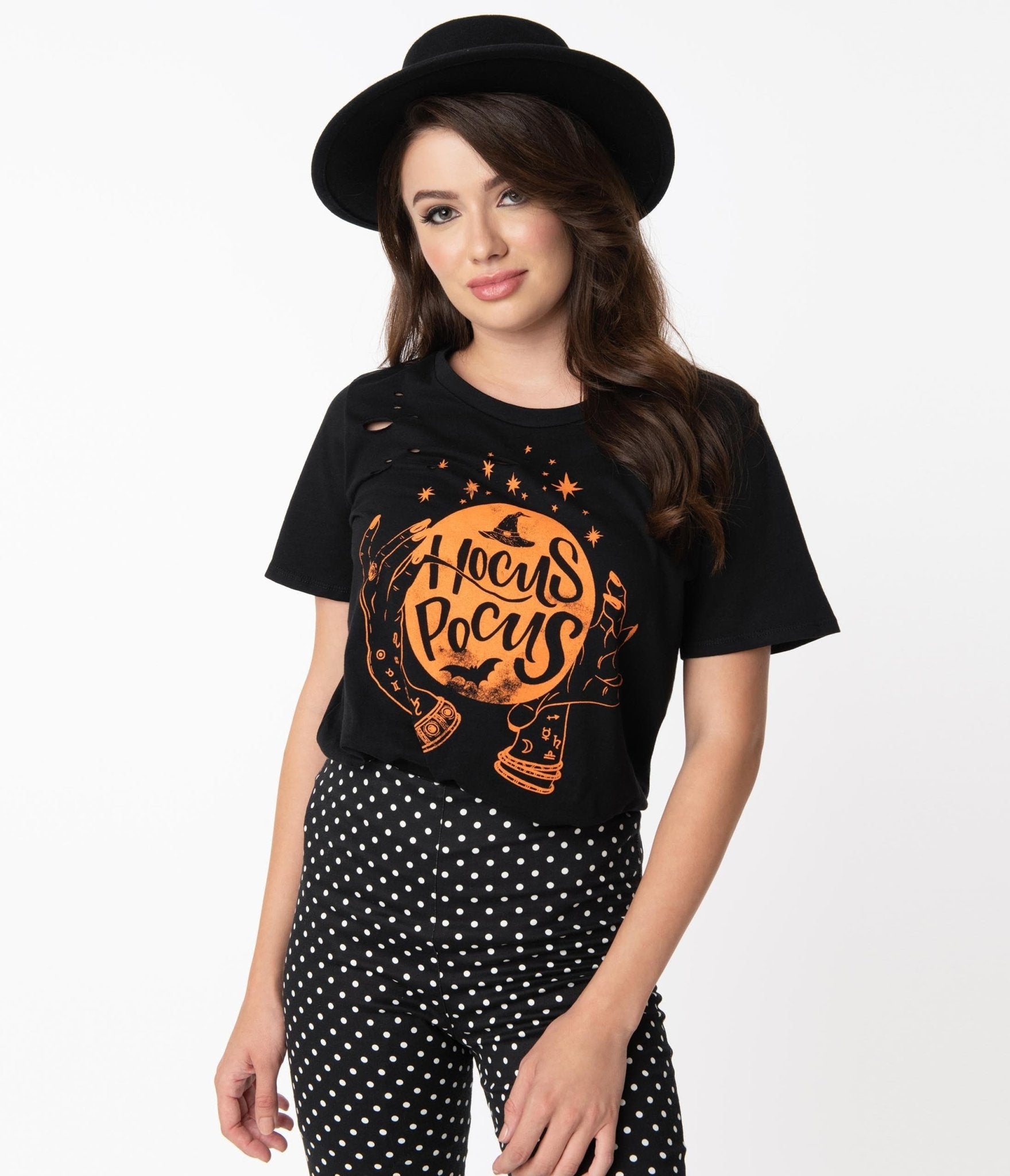 Black & Orange Hocus Pocus Distressed Tee - Unique Vintage - Womens, HALLOWEEN, GRAPHIC TEES