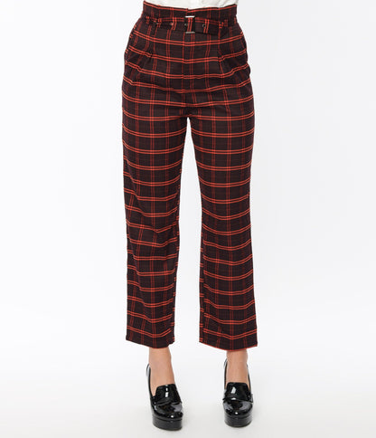 Black & Orange Windowpane Pants - Unique Vintage - Womens, BOTTOMS, PANTS