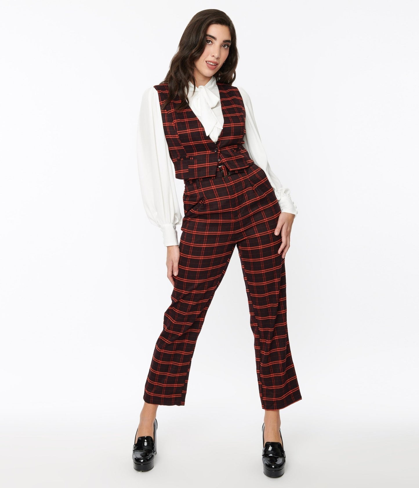 Black & Orange Windowpane Pants - Unique Vintage - Womens, BOTTOMS, PANTS