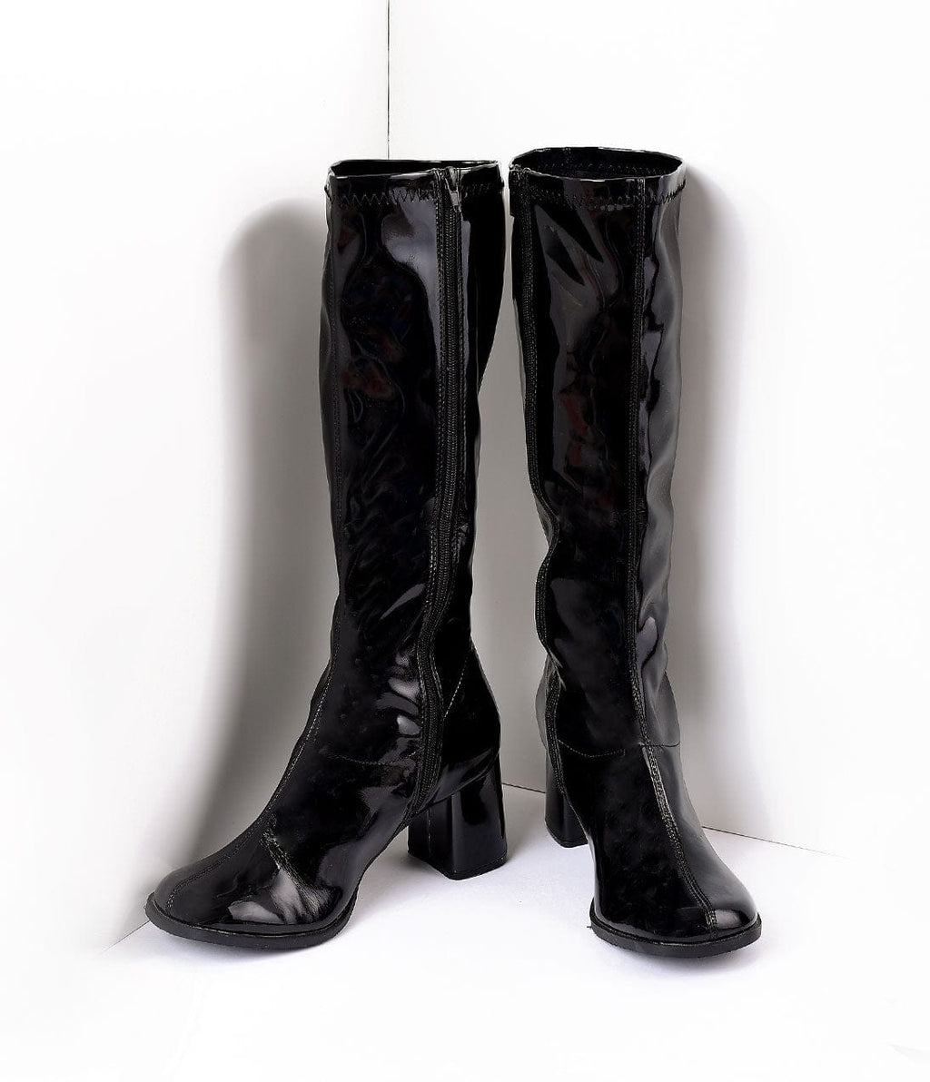 Black Patent Knee High Go Go Boots – Unique Vintage