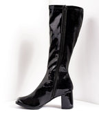 Black Patent Knee High Go Go Boots - Unique Vintage - Womens, SHOES, BOOTS