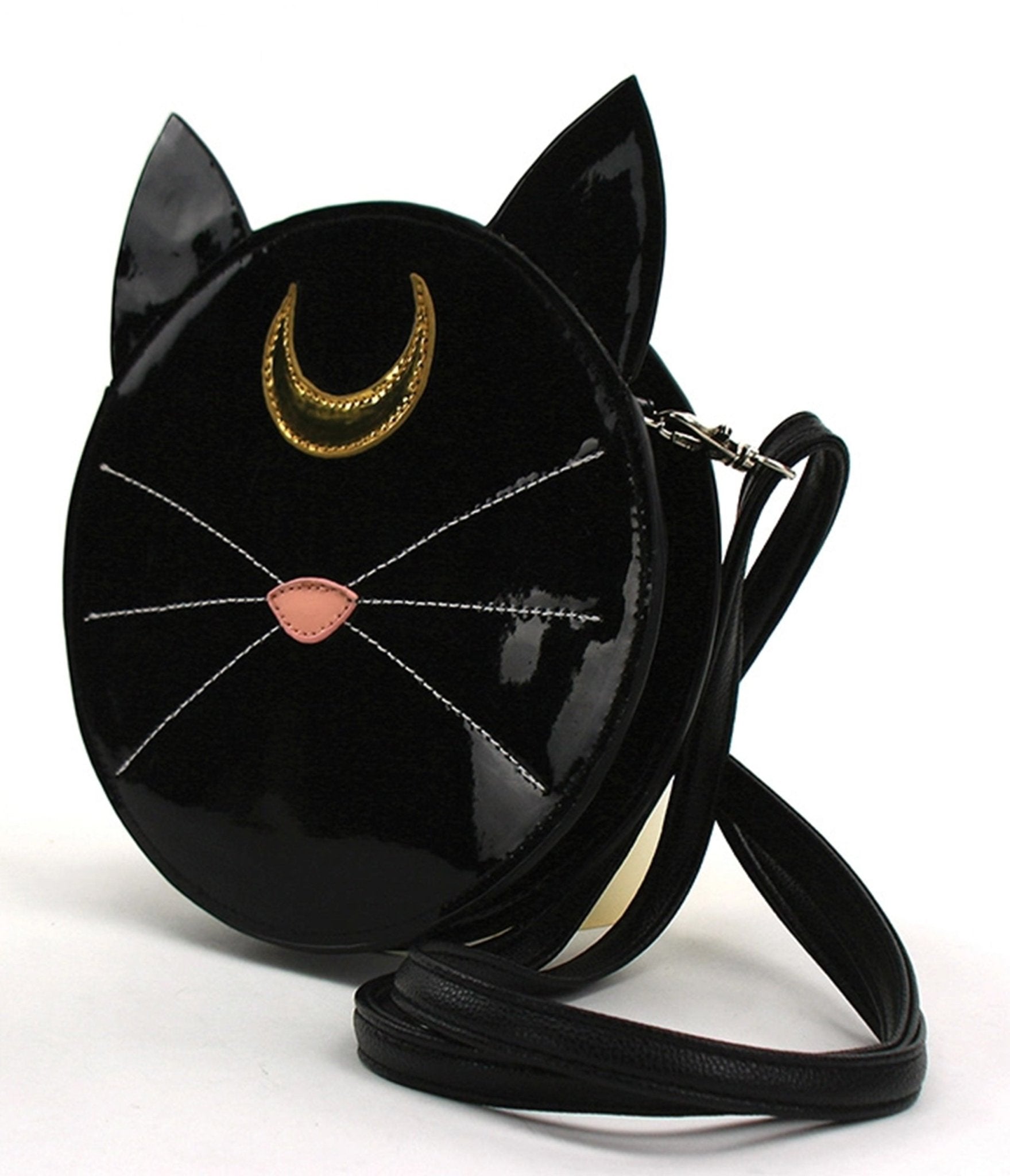 Black Patent Leatherette Mystical Black Cat Face Crossbody Bag - Unique Vintage - Womens, HALLOWEEN, ACCESSORIES